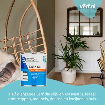 Half glanzende verf die slijt- en krasvast is. Ideaal voor trappen, meubels, deuren en kozijnen in huis.