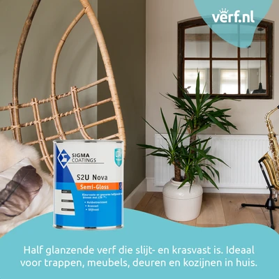Half glanzende verf die slijt- en krasvast is. Ideaal voor trappen, meubels, deuren en kozijnen in huis.