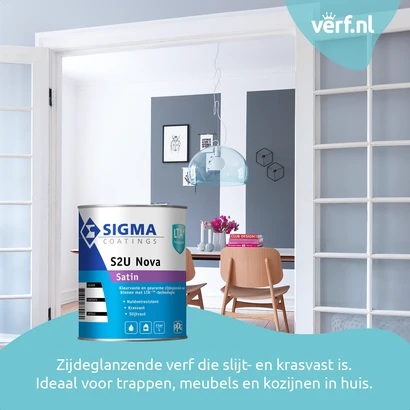 Zijdeglanzende verf die slijt- en krasvast is. Ideaal voor trappen, meubels en kozijnen in huis.