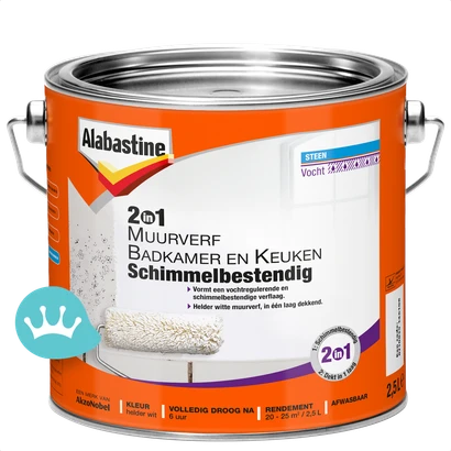 Alabastine 2 in 1 Muurverf Badkamer En Keuken Schimmelbestendig Wit 2,5 liter packshot
