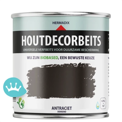 Hermadix Houtdecor Verfbeits Dekkend Antraciet 750 mililiter packshot