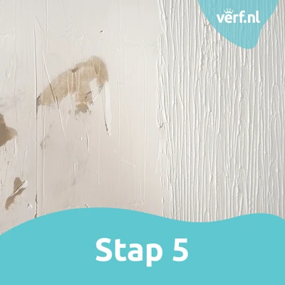 Stap 5: Overzicht van een deel van de muur dat al met MuurGlad is behandeld naast onbehandeld deel.