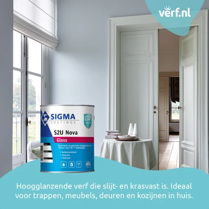 Hoogglanzende verf die slijt- en krasvast is. Ideaal voor trappen, meubels, deuren en kozijnen in huis.