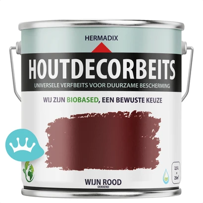 Hermadix Houtdecor Verfbeits Dekkend Wijn Rood 2,5 liter packshot