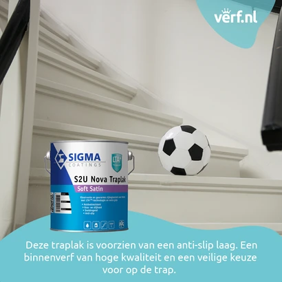 Deze traplak is voorzien een anti-slip laag. Een binnenverf van hoge kwaliteit en een veilige keuze voor op de trap.