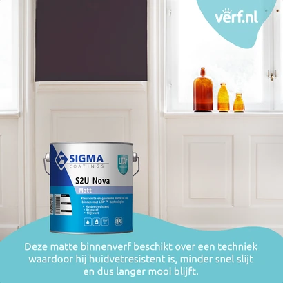Deze matte binnenverf beschikt over een techniek waardoor hij huidvet resistent is, minder snel slijt en dus langer mooi blijft.
