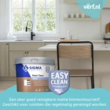 De Sigma Pearl Clean Matt zeer goed reinigbare matte binnenmuurverf. Geschikt voor ruimten die regelmatig gereinigd worden.