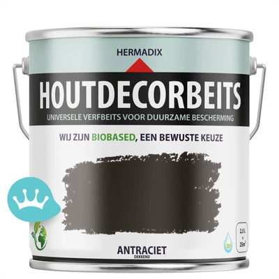 Hermadix Houtdecor Verfbeits Dekkend Antraciet 2,5 liter packshot